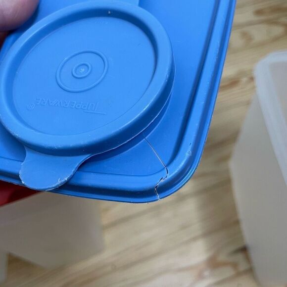 Tupperware Oval Modular Mates 9.75 Cups Red Blue Flip Seal Lid #1618 Vintage Lot - Picture 7 of 11